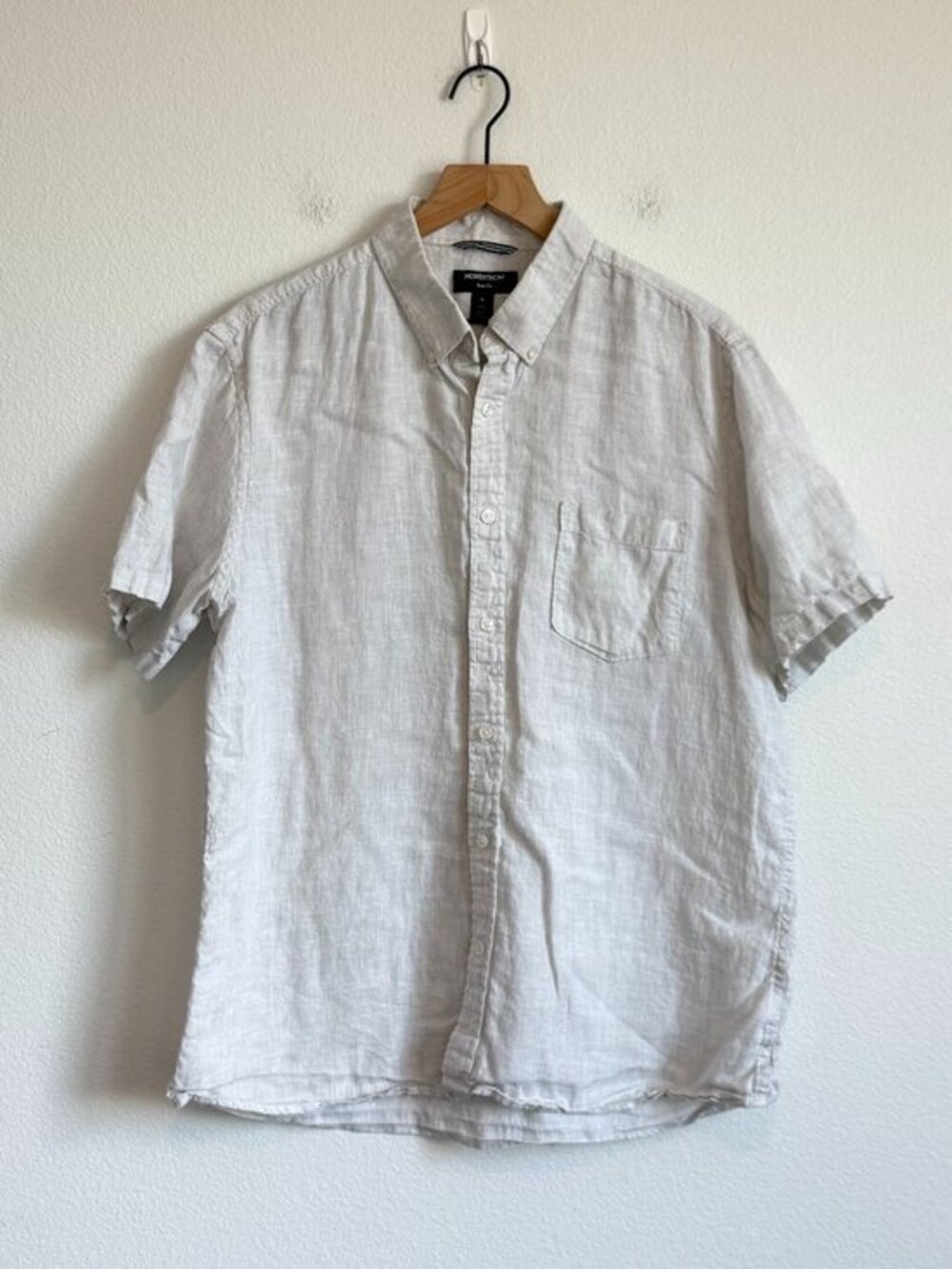 Nordstrom XL Gray 100% Linen Shirt Men Trim Fit Short Sleeve Coastal Summer
